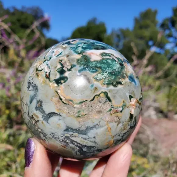 Ocean Ibis Jasper Brecciated Sphere Green Shades 490 grams 70mm